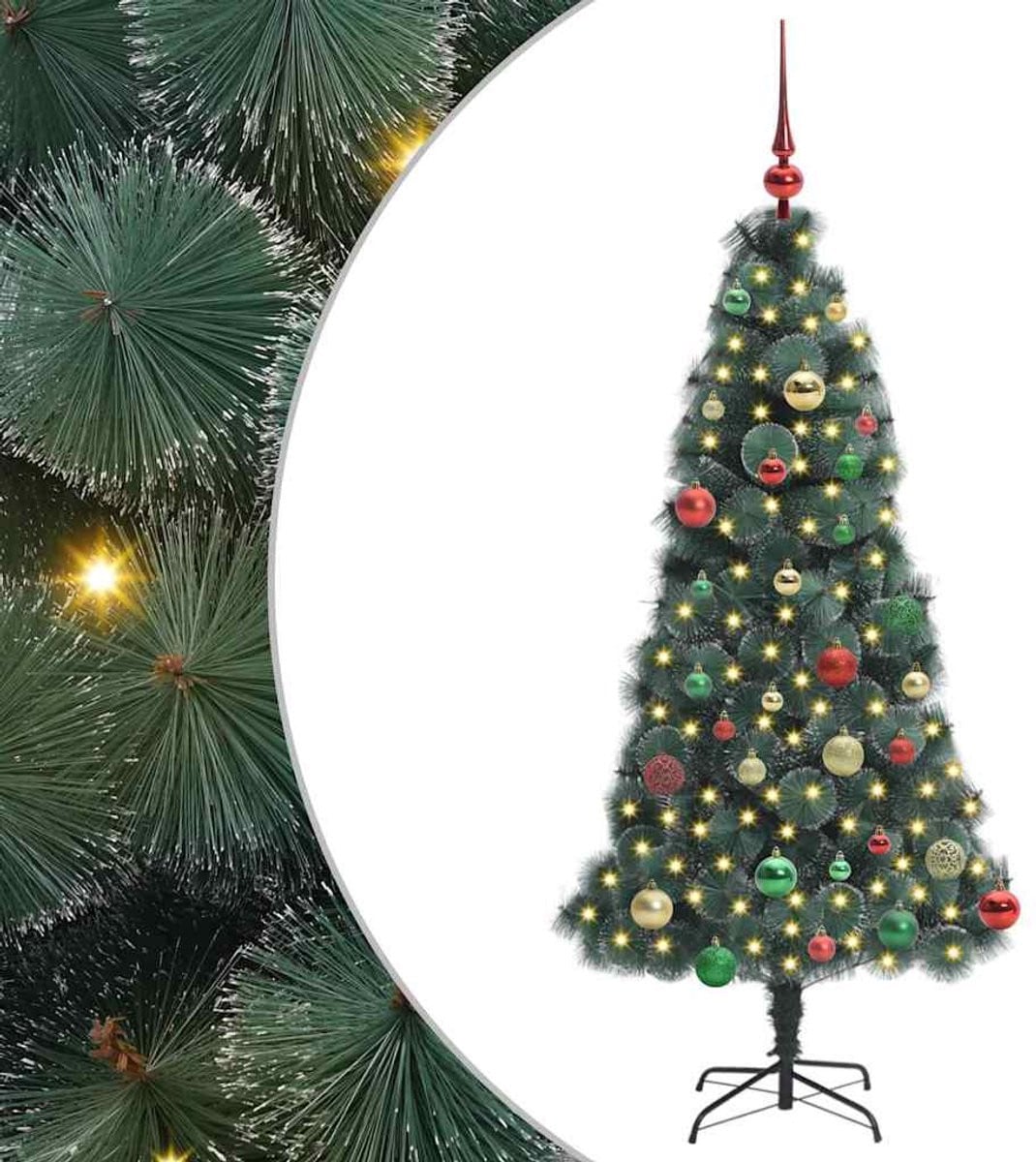 vidaXL Kerstboom met verlichting en ballenset, Groen, 150 cm