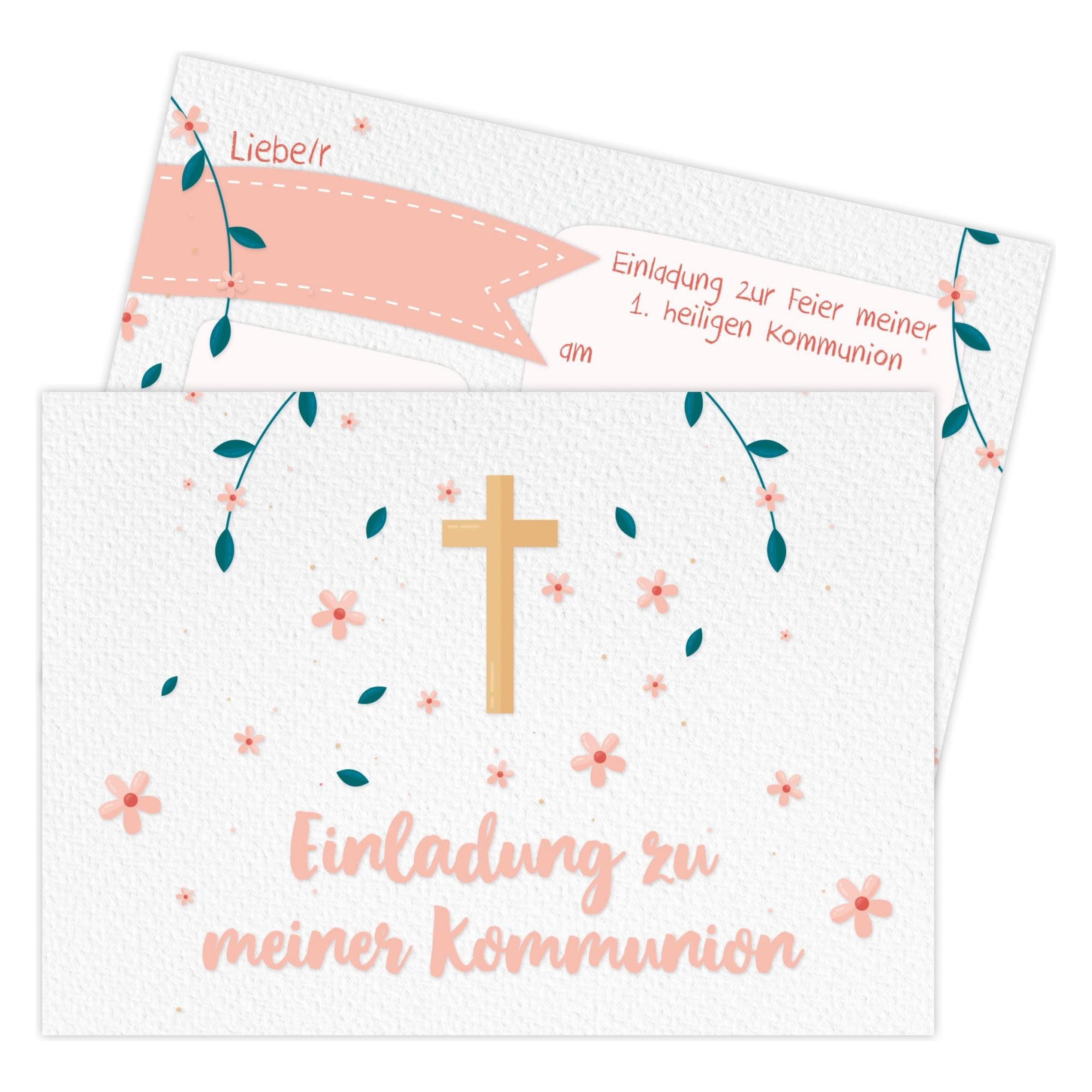 Papierdrachen Einladungskarten zur Kommunion - Blumen Kreuz (12 Stk.) (71720179)