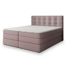 BOXSPRINGBETT AREZI 140x200 cm mit Matratze und Topper - Rosa