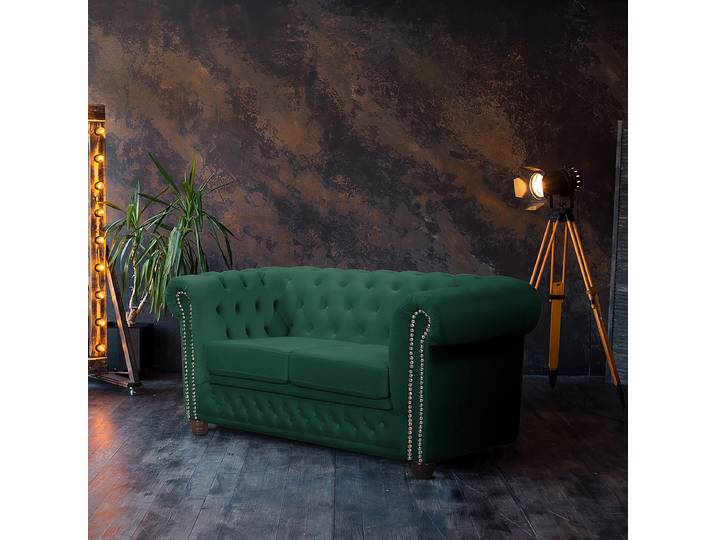 2-Sitzer Sofa Grün/Antikgrün Samt Ravi 148 x 72 x 86cm Schlaffunktion für dauerhafte Nutzung Industrial
