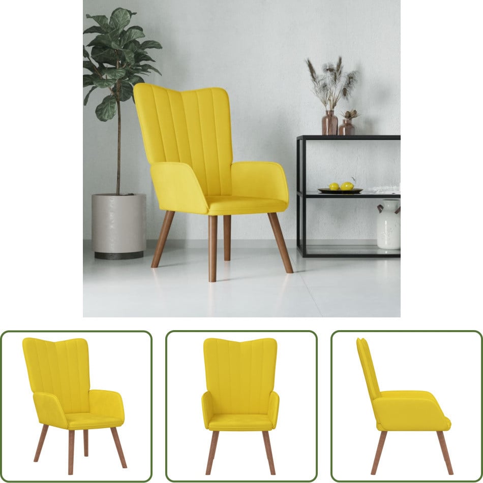 De Living Store modern relaxfauteuil voor volwassenen, mosterdgeel, fluweel