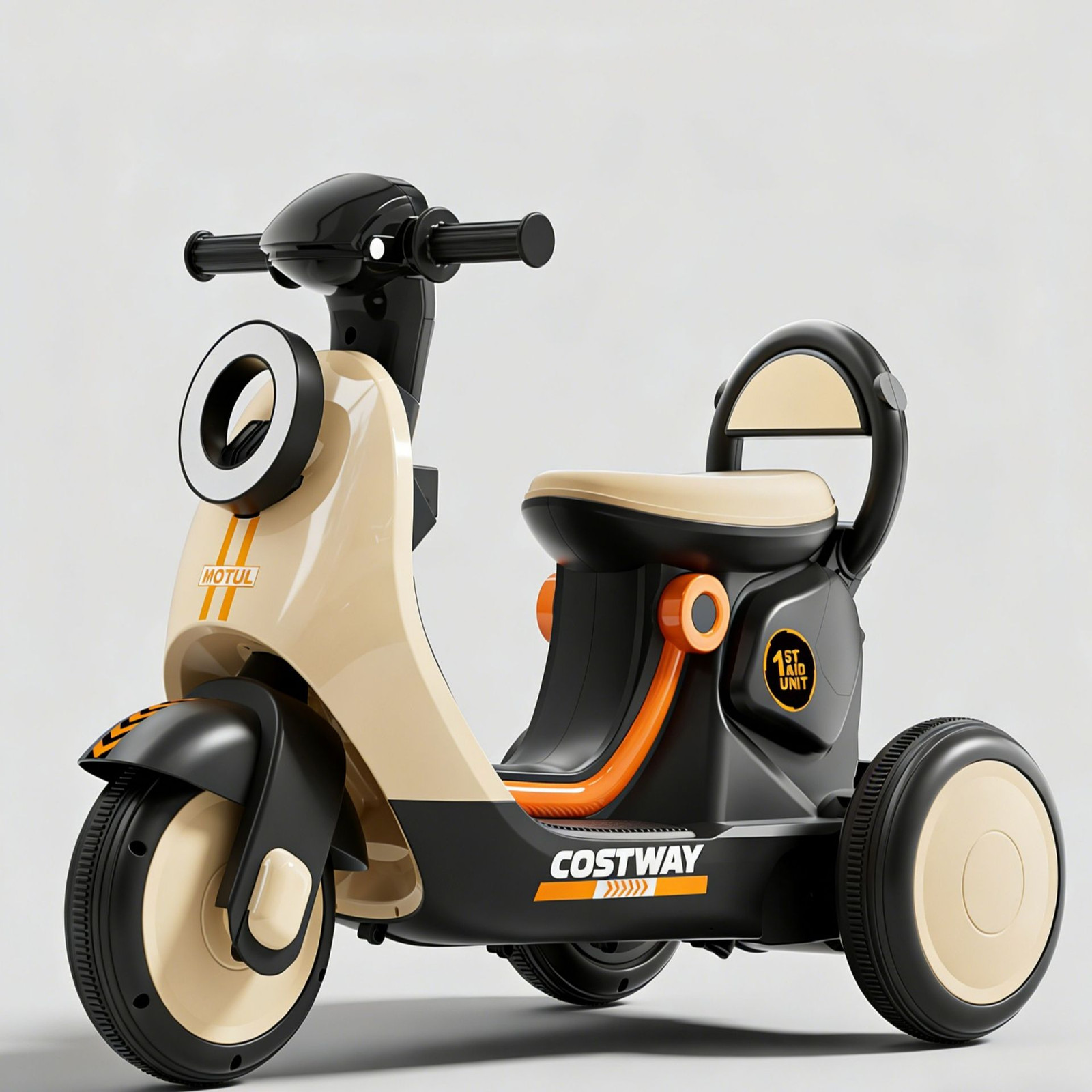 Costway 6V Elektrische Kinderfiets voor 3-5 jaar met Vooruit en Achteruit, USB/AUX Muziek en Verlichting, Max. 30 kg
