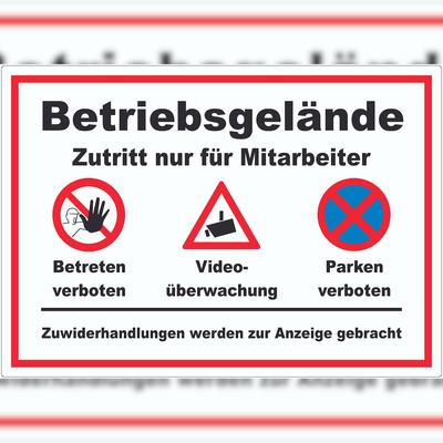 HB-Druck Aufkleber Betriebsgelände Mitarbeiter Betreten Video Parken A6 (105x148mm)