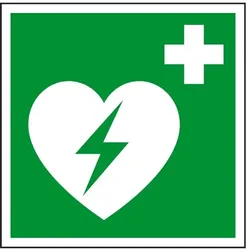 Aufkleber I Rettungszeichen Automatisierter externer Defibrillator (AED), doppelseitig, Folie, 150x150mm, ASR ISO 7010 E010 D-E017