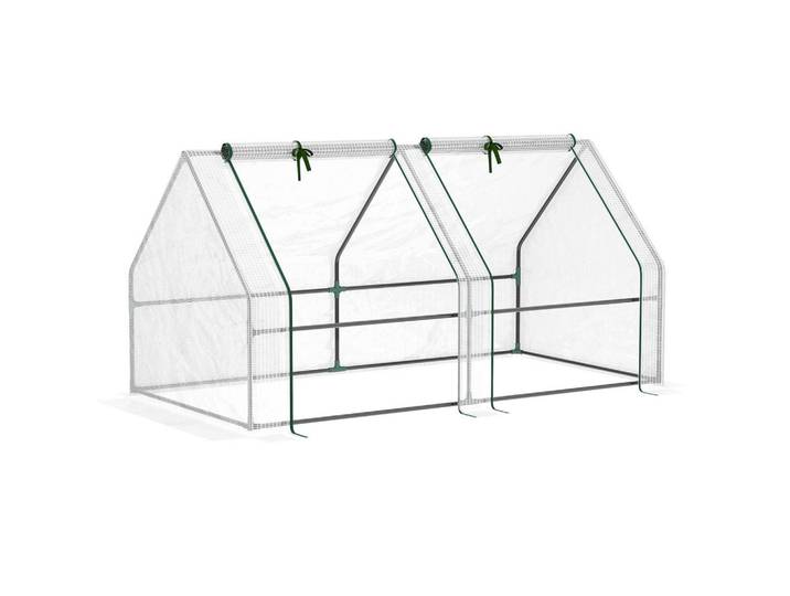 ComfortXL Gewächshaus De-11909 mit Spitzdach & 2 Fenstern Weiß, Kunststoff, 90x90x180 cm, Gartenzubehör, Gartenhäuser & Gewächshäuser