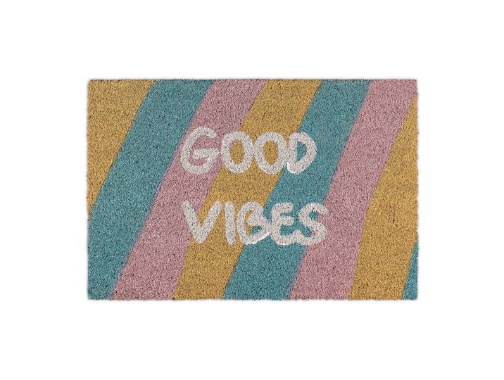 Fussmatte Kokos Good Vibes Blau-Gelb-Rosa