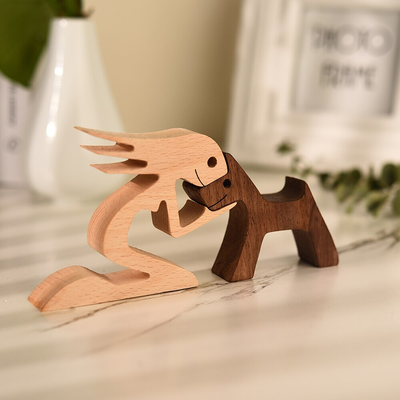 HomeDecorAndMore LLC Wooden Dog Carved Ornament For Home & Office Decor Woman's Best Friend