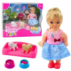 Mini-Puppenset mit zwei Hunden, Bett, Futternapf