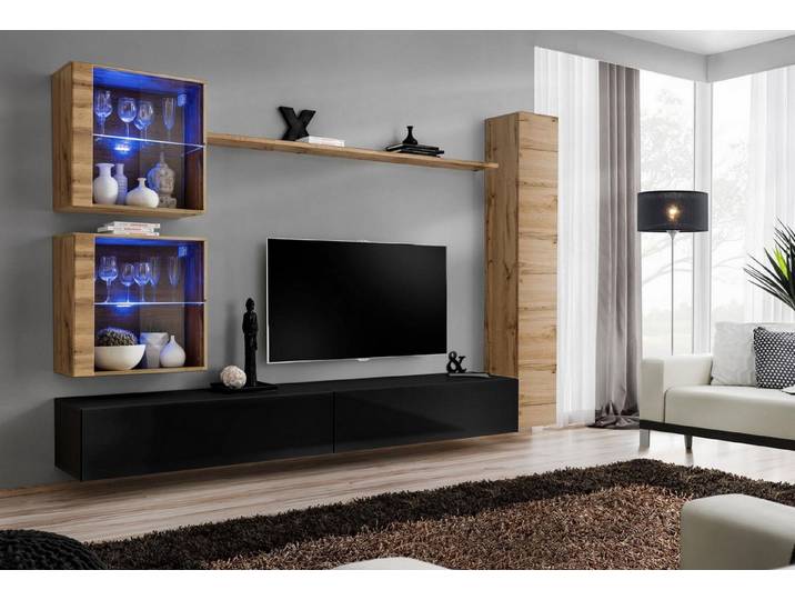 JVmoebel Wohnwand Elegante Wohnwand aus Holz in Braun mit TV-Standfuß und Regal, (7-St), Made in Europa