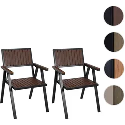 2er-Set Gartenstuhl HWC-J95, Balkonstuhl Stuhl, Outdoor-Beschichtung, Aluminium Holzoptik ~ Gestell schwarz, dunkelbraun