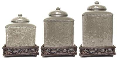 HiEnd Accents Savannah Canister & Base Set, 3PC
