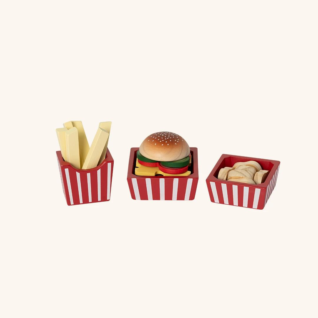 Mamamemo Houten burger menu met frietjes en accessoires
