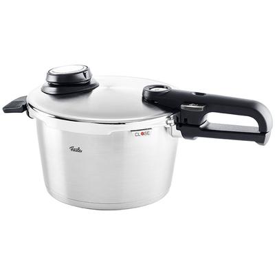 Schnellkochtopf FISSLER "Vitavit Premium Edelstahl Dampfkochtopf mit Einsatz Induktion", silber (silberfarben), H:23,5cm L:43cm Ø:22cm, Töpfe, Schnellkochtopf, Verriegelungsanzeige, Einstellbares Abdampfen, Einstellbare Kochstufen