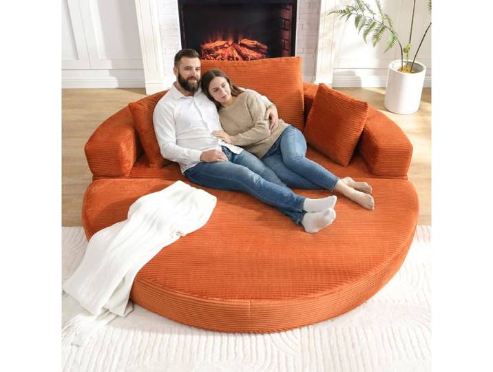 Canapé-lit pliant autoportant lit ovale avec coussin sofa modulaire housse velours côtelé 173 x 176 cm