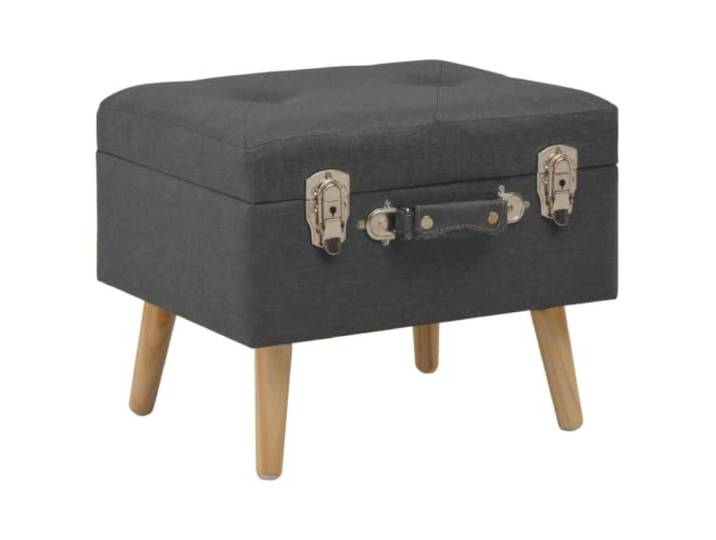 Hocker mit Behälter 3 Stück dunkelgrauer Stoff Beine Massivholz Polyester, Massivholz, Ablagefach unter der Sitzfläche, 1 groß und 2 klein, max. 110 kg