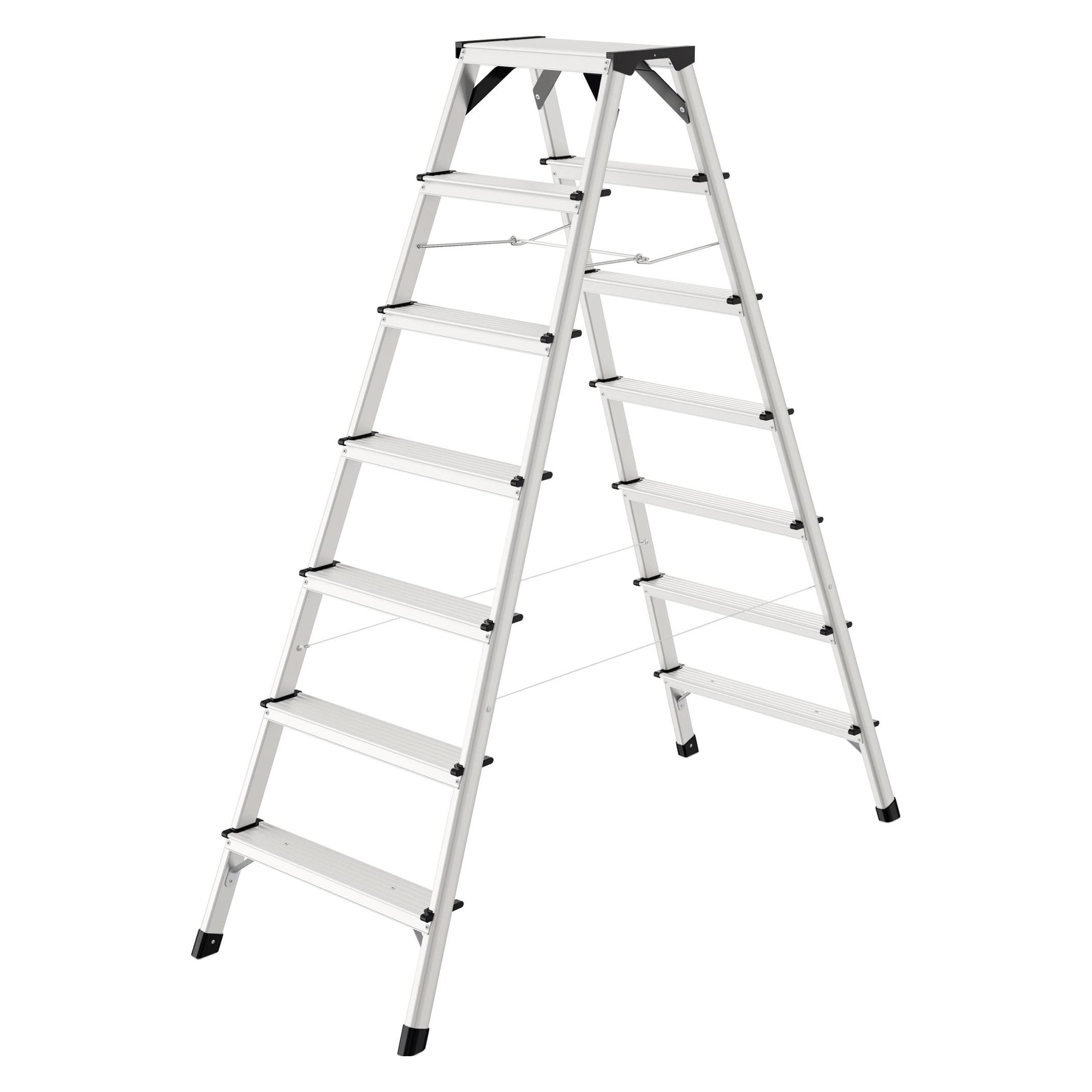 Hailo D60 StandardLine, Alu-Sicherheits-Doppelstufenleiter, 2 x 7 Stufen (Stehleiter, 136 cm) (8657-007)