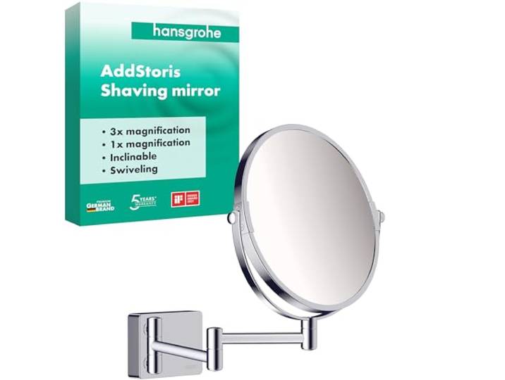 hansgrohe AddStoris - Miroir cosmétique montage mural\, Miroir de maquillage\, Miroir de rasage avec grossissement 3x\, Accessoires de salle de bain\, fixation encastrée\, Chromé\, 41791000