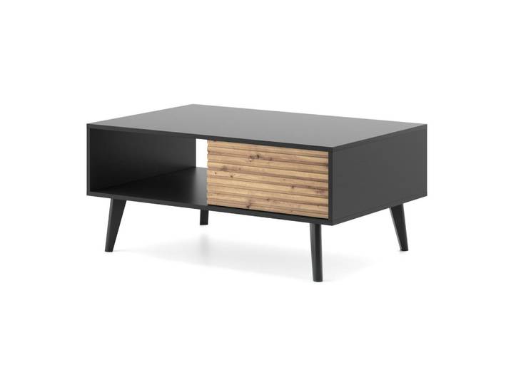 Komodee Couchtisch Saskatoon L104, Modernes Design, Eiche, Schwarz, Eiche Artisan, Holz, Rechteckig, 104x46x68 cm, Wohnzimmer, Wohnzimmertische, Couchtische