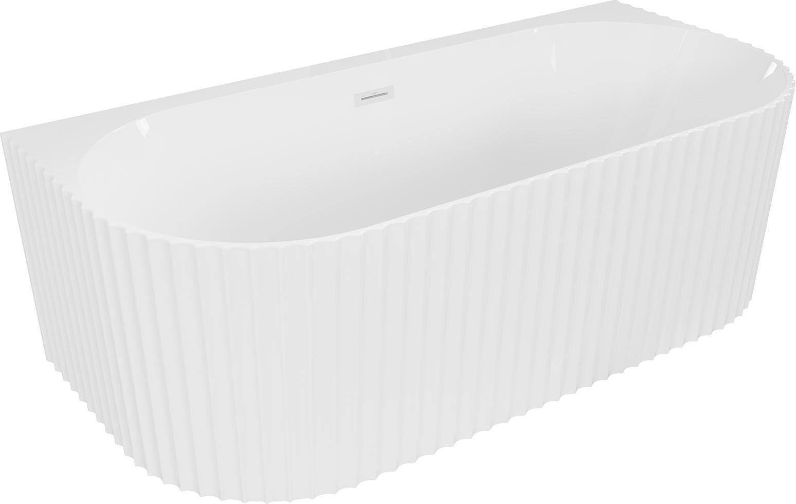 Mexen Sella freistehende an der Wand montierte Riffelbadewanne 170 x 80 cm, weiß glänzend, weißer Überlauf - 52711708000-20
