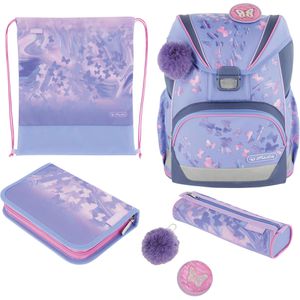 Herlitz Schulranzen UltraLight Plus Butterfly Paradise 6-tlg., 1. - 4. Klasse, lila, für Mädchen