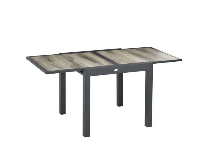 Table de Jardin Extensible Rectangulaire 6 Personnes Aluminium Plateau Effet Bois - YEAVIO - pour Terrasse 160 × 80 × 75 cm