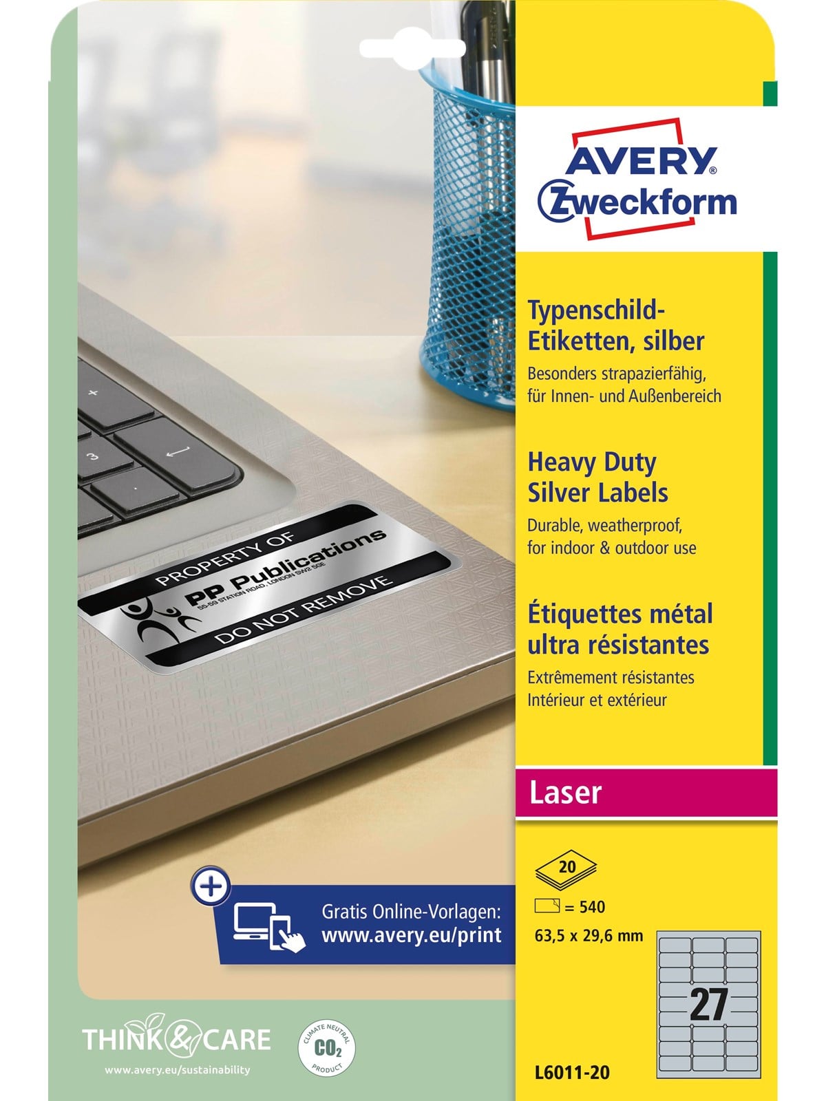 Avery Heavy duty labels silver suitable for in- and outdoor use (-40oC to +150oC)