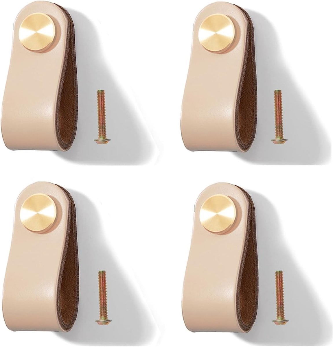 Lederen Knoppen voor Meubels - 4 Stuks Lederen Ladeknoppen met Schroeven voor Kastdeuren en Dressoirs