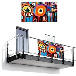 BALKON-SICHTSCHUTZ Abstrakt - Gesicht - Farbenfroh Witterungsbeständig 200x110 cm