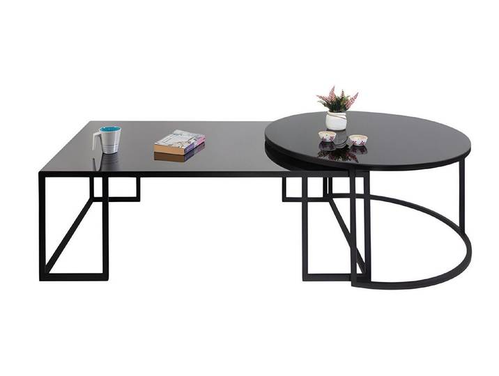 Xlmoebel Beistelltisch Elegante e mit schwarzem Metallfuß (Set mit 2 Beistelltischen, 2-St., Beistelltisch 1, Beistelltisch 2), Made in Europa