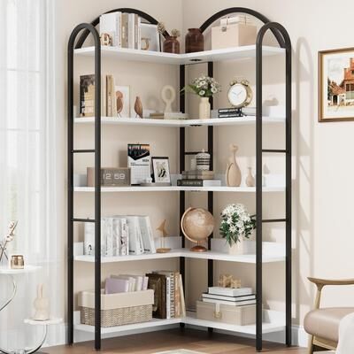 Garvee L-Shape Corner Bookshelf 5-Tier Bookcase for Home Office Use