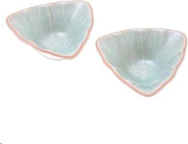 Novica Handmade Luxe Leaves Ceramic Condiment Servers, Set of 2 (Thailand)