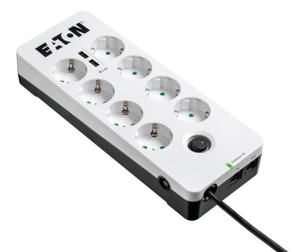 Eaton Steckdosenleiste 8fach mit RJ-11 Telefonstecker und USB-Anschlüsse 1.5m weiß PB8TUD