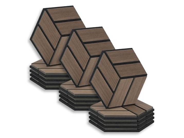 Homestyle4u 15x Hexagon Akustikpaneele 30x26x2 cm Braun Schallschutz Paneel