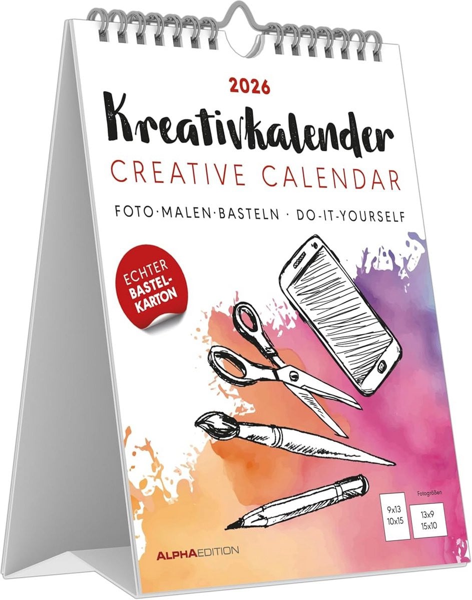 Creatieve Kalender Tafelstandaard Wit 2026 - Personaliseerbaar met Foto's en Tekeningen