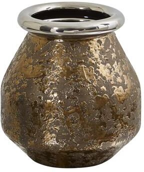 Nearly Natural "9.5"" Textured Bronze Vase with Silver Rim"