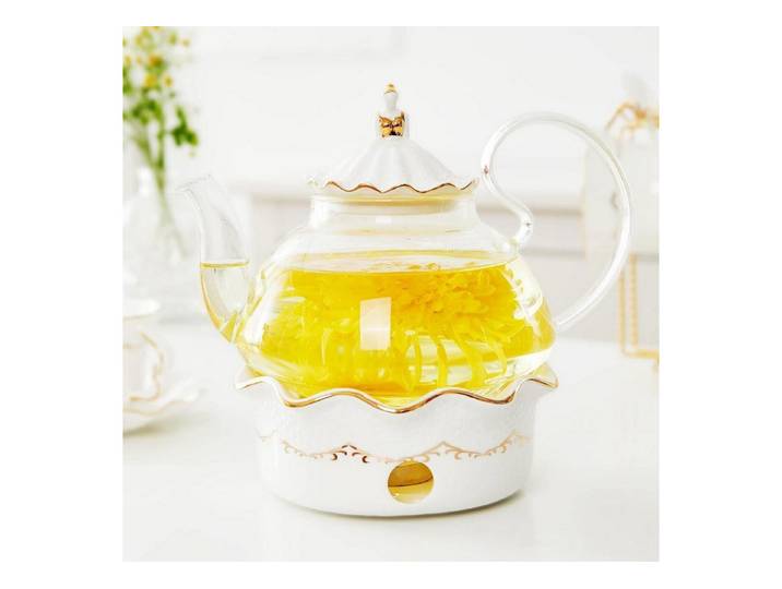 LuxusKollektion Teekanne Teekanne mit Stövchen 1.2L Glas Gold