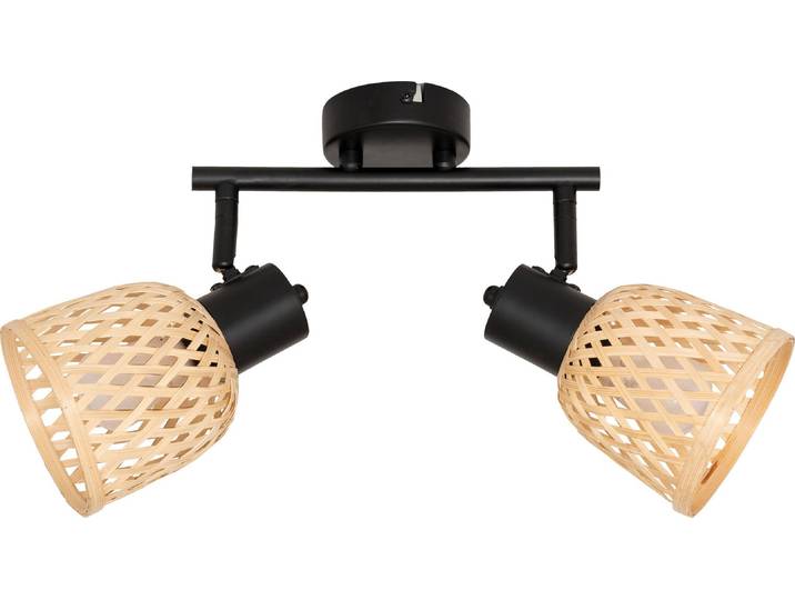 Plafonnier LIO 2 abat-jours en bambou tressé\, 2 x Ø 17 cm