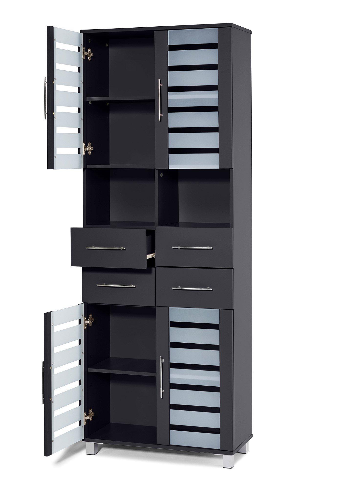 bonprix Badezimmer Hochschrank breit, grau, Gr.185x68 cm, Hochschrank mit viel Stauraum