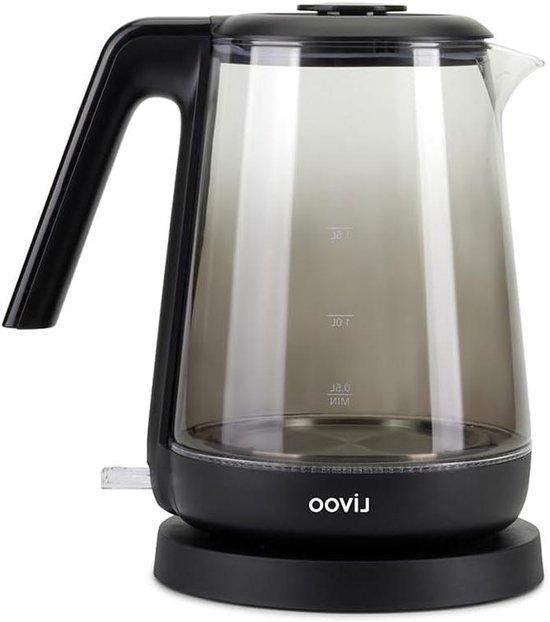 Livoo Glazen Waterkoker met Theepot, Zwart, 1.7 Liter