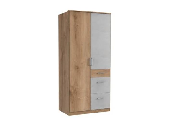 Kleiderschrank Click in Plankeneiche mit Beton Lichtgrau 91 cm Breite, ohne Spiegel