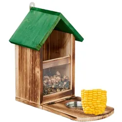 Relaxdays Eichhörnchen Futterhaus aus Holz Grün,Hellbraun,Silber