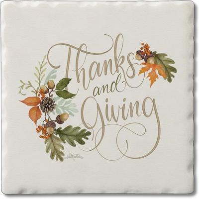CounterArt Absorbent Stone Tumbled Tile Coasters, Thanks and Giving, Set of 4