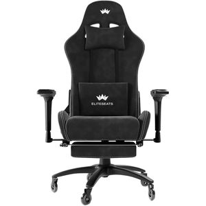ELITESEATS Gaming-Stuhl mit Fußstütze, schwarz, Stoff, belastbar bis 200 kg