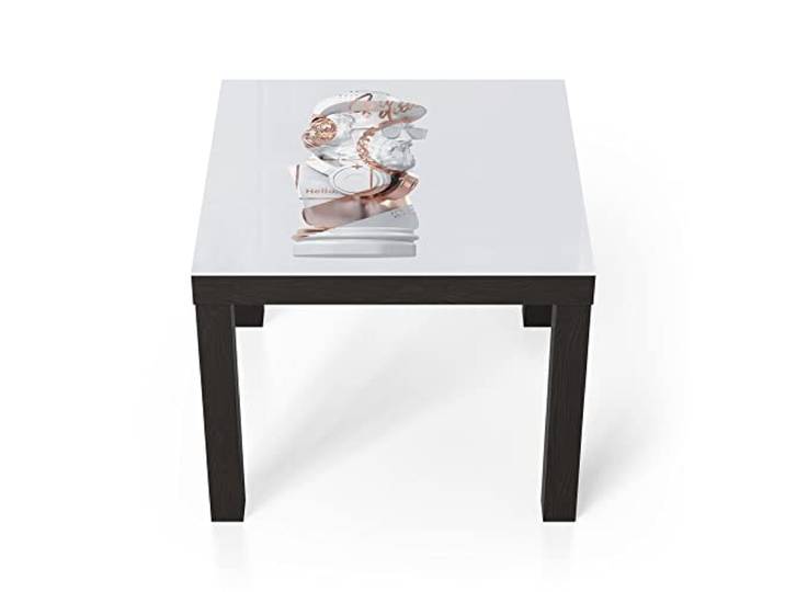 DEQORI Glastisch schwarz klein 55x55 cm Motiv Antike Büste aufgepeppt ausgefallener Beistelltisch aus Glas Hochglanz Couchtisch fürs Wohnzimmer moderner Couch Tisch mit Design