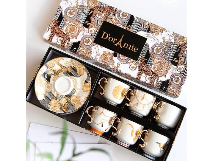 Ensemble de 6 tasses à café et soucoupes en porcelaine d'os de luxe Vintage, avec boîte-cadeau, tasses en porcelaine européenne, céramique, cadeaux de mariage, décoration de maison