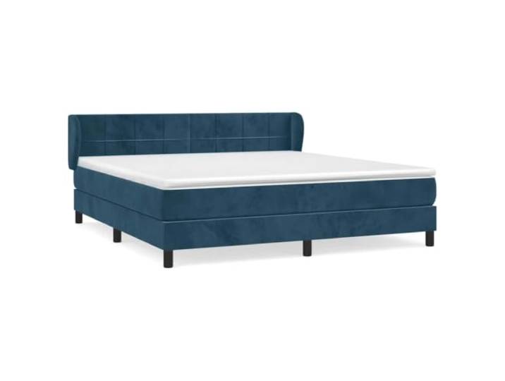 PUGYNBK Boxspringbett aus Samt, Dunkelblau, 180 x 200 cm Verstellbares Kopfteil, Taschenfedern, mittlere Festigkeit, Matratzenschoner