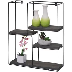 Wandregal MCW-K76, Hängeregal Schweberegal Regal, 4 Regalböden Metall Massiv-Holz Industrial 51x40x11cm ~ dunkelgrau