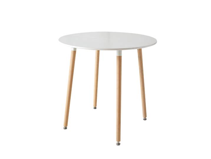 GrandCA HOME Table à manger ronde moderne avec pieds en bois massif, adaptée au salon/salle à manger/chambre à coucher, blanche