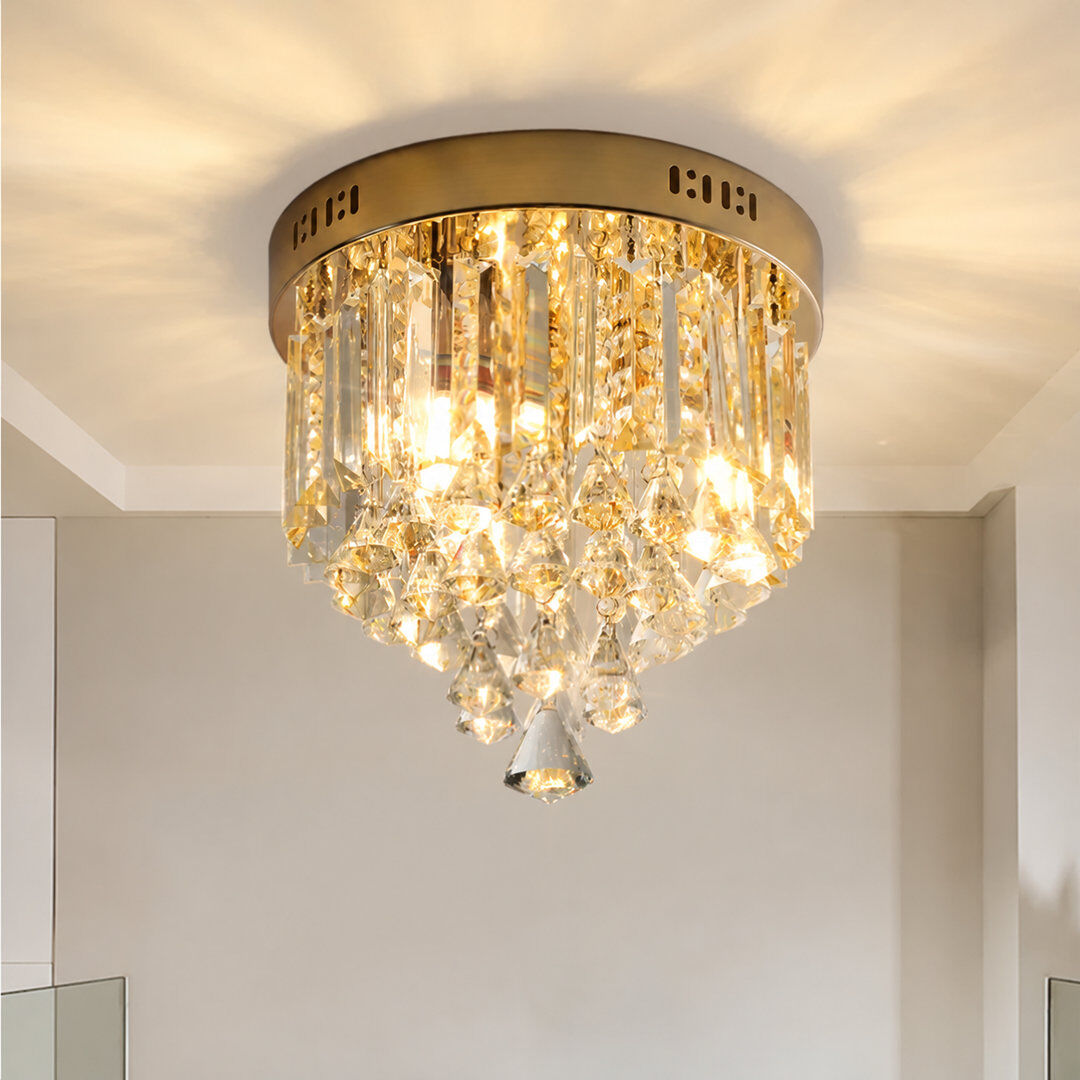 Blue Elephant Janeva 3 - Light 28cm Crystal Dimmable Flush Mount Gold 23cm H X 28cm W X 28cm D