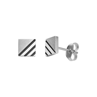 Paar Ohrstecker FIRETTI "Schmuck Geschenk Edelstahl Ohrschmuck Ohrringe quadratische Form", silber (edelstahlfarben, schwarz), Ohrringe, Damen, Edelstahl